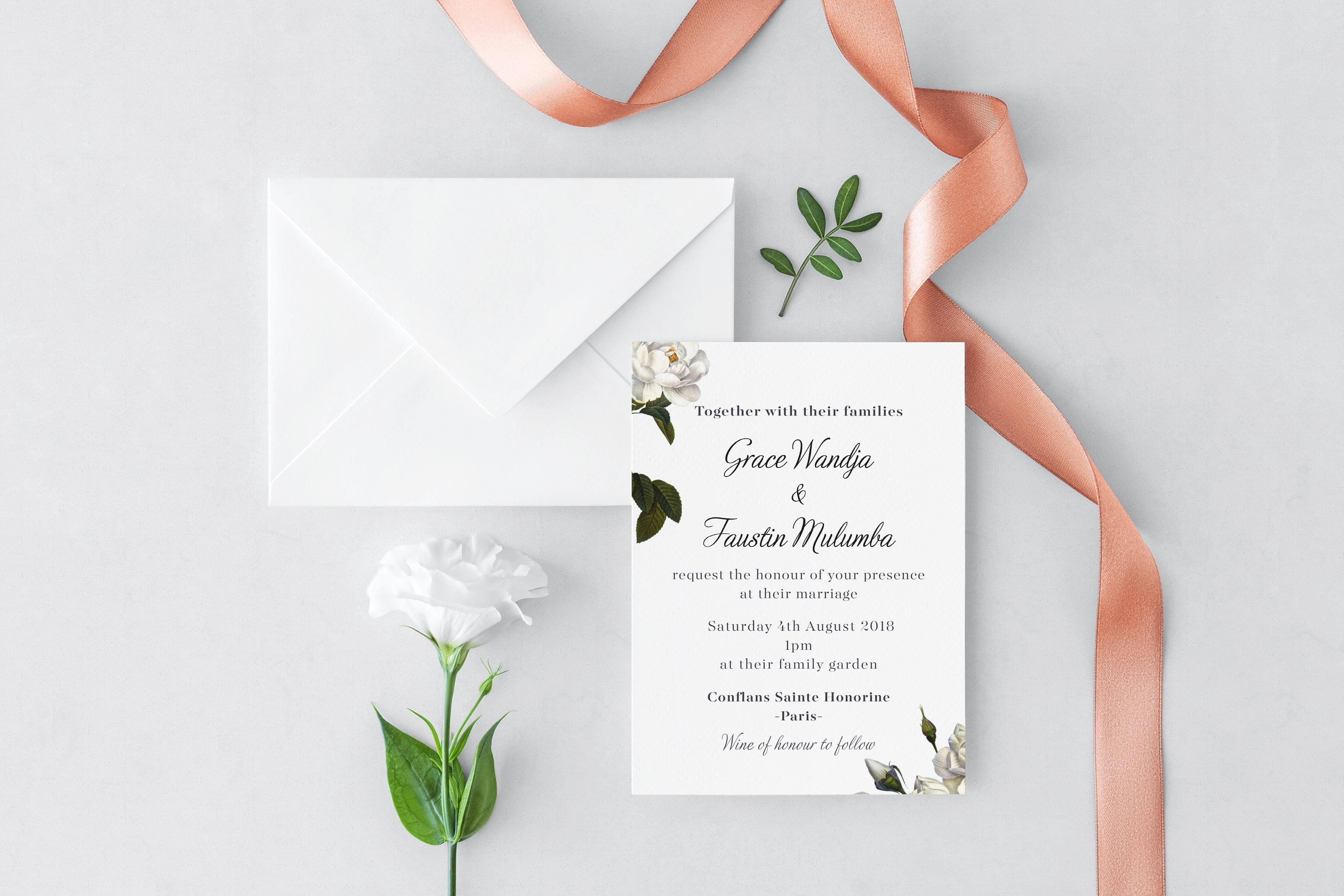 White Rose Wedding Invitation, HD Digital Print